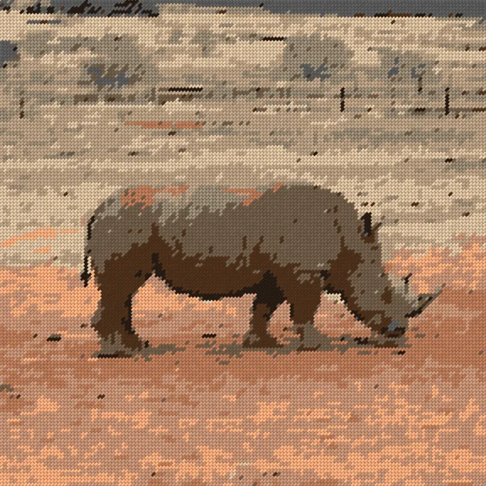 Stitched preview of a rhino grazing on red earth